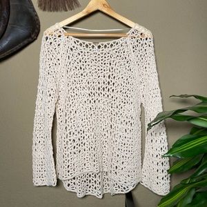 Free People Linen Crochet Open Weave Top Layering Piece